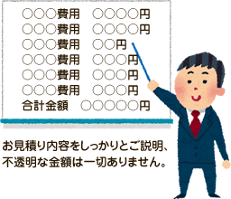 お見積り内容をしっかりとご説明、不透明な金額は一切ありません。